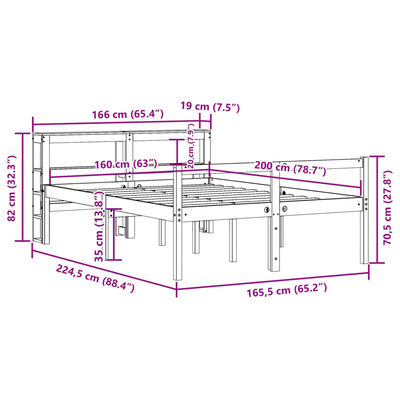 vidaXL Posteljni okvir z vzglavjem voščeno rjava 160x200 cm borovina