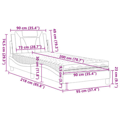 vidaXL Postelja z vzmetnico rjava 90x200 cm umetno usnje