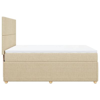 vidaXL Box spring postelja z vzmetnico krem 140x190 cm blago