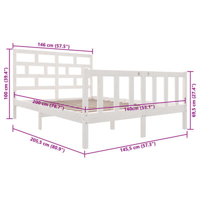 vidaXL Posteljni okvir bel iz borovine 140x200 cm