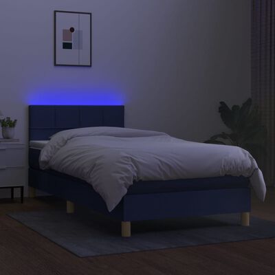 vidaXL Box spring postelja z vzmetnico LED modra 90x190 cm blago