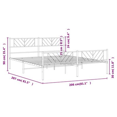 vidaXL Kovinski posteljni okvir z vzglavjem in vznožjem bel 200x200 cm