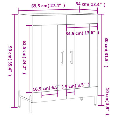 vidaXL Komoda visok sijaj bela 69,5x34x90 cm inženirski les