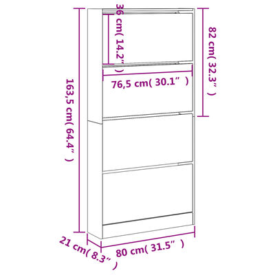 vidaXL Omarica za čevlje s 4 predali bela 80x21x163,5 cm