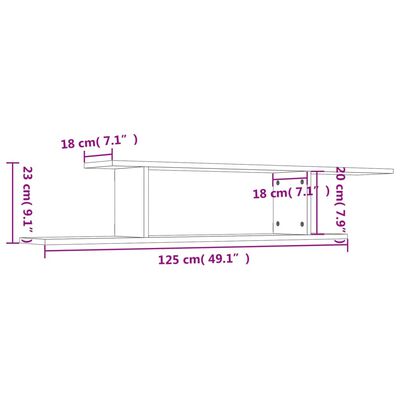 vidaXL Stenska TV polica sonoma hrast 125x18x23 cm iverna plošča