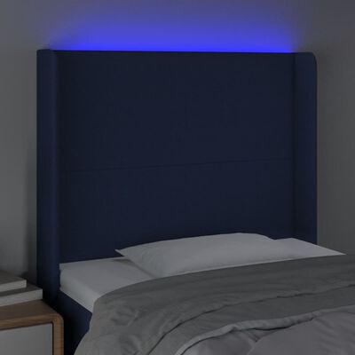 vidaXL LED posteljno vzglavje modro 93x16x118/128 cm blago