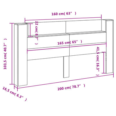 vidaXL Omarica za vzglavje postelje LED siva sonoma 200x16,5x103,5 cm