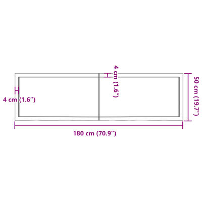 vidaXL Kopalniški pult 180x50x(2-6) cm neobdelan trden les