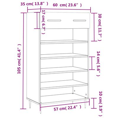 vidaXL Omarica za čevlje rjavi hrast 60x35x105 cm inženirski les