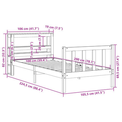 vidaXL Posteljni okvir z vzglavjem voščeno rjava 100x200 cm borovina