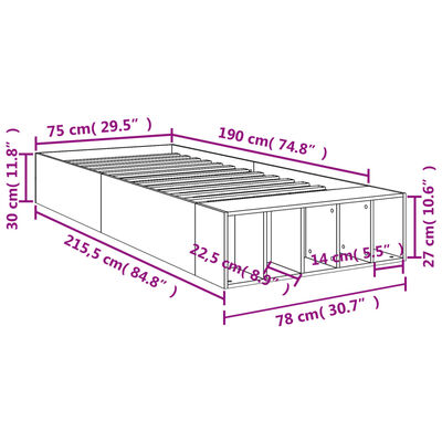 vidaXL Posteljni okvir sonoma hrast 75x190 cm inženirski les