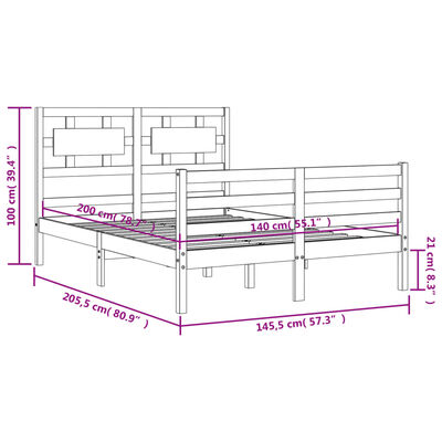 vidaXL Posteljni okvir z vzglavjem bel 140x200 cm trden les