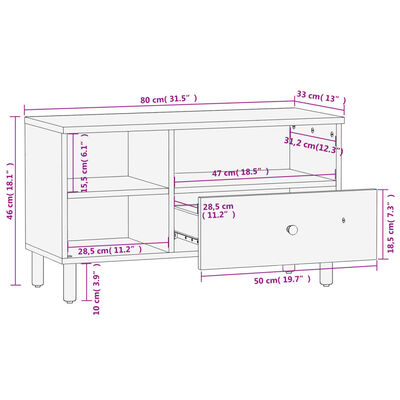 vidaXL TV omarica črna 80x33x46 cm trden mangov les