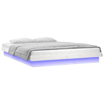 vidaXL LED posteljni okvir bel 200x200 cm trden les