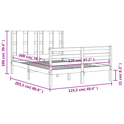 vidaXL Posteljni okvir z vzglavjem 120x200 cm trden les