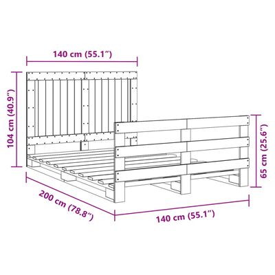 vidaXL Posteljni okvir z vzglavjem 140x200 cm trdna borovina