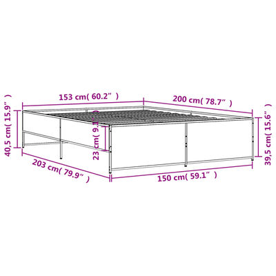 vidaXL Posteljni okvir dimljeni hrast 150x200 cm inž. les in kovina