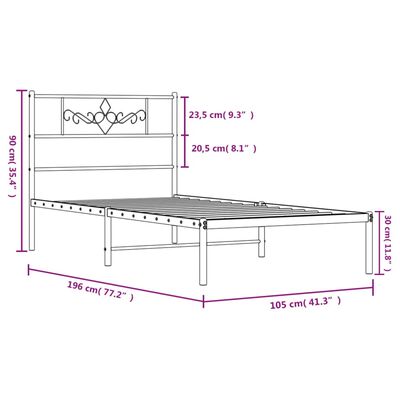 vidaXL Kovinski posteljni okvir z vzglavjem črn 100x190 cm