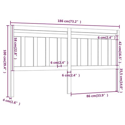 vidaXL Posteljno vzglavje sivo 186x4x100 cm trdna borovina