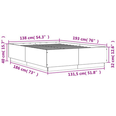 vidaXL Posteljni okvir z LED lučkami rjavi hrast 135x190 cm inž. les