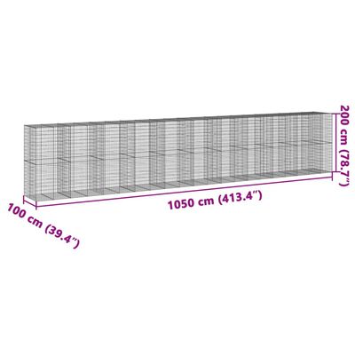 vidaXL Gabionska košara s pokrovom 1050x100x200 cm pocinkano železo