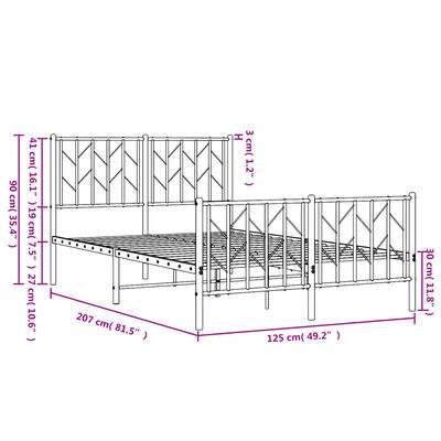 vidaXL Kovinski posteljni okvir z vzglavjem in vznožjem črn 120x200 cm