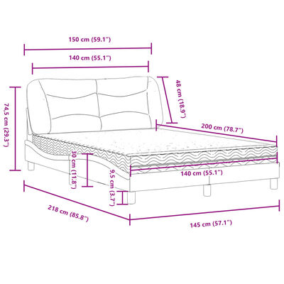 vidaXL Postelja z vzmetnico črna 140x200 cm blago