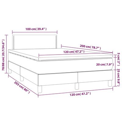 vidaXL Box spring postelja z vzmetnico siv 120x200 cm umetno usnje