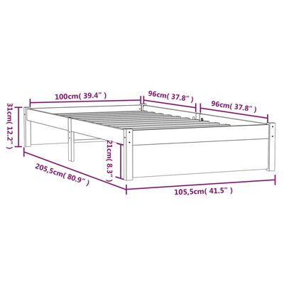 vidaXL Posteljni okvir bel iz trdnega lesa 100x200 cm