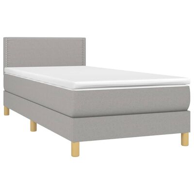 vidaXL Box spring postelja z vzmetnico svetlo siva 90x200 cm blago