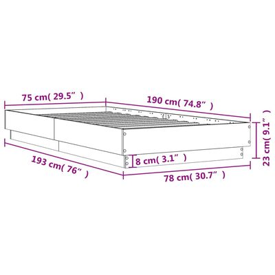 vidaXL Posteljni okvir sonoma hrast 75x190 cm inženirski les