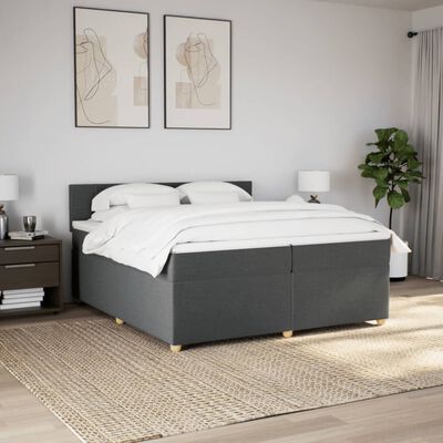 vidaXL Box spring postelja z vzmetnico temno siva 200x200 cm blago