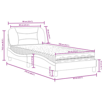 vidaXL Postelja z vzmetnico črna in bela 80x200 cm umetno usnje