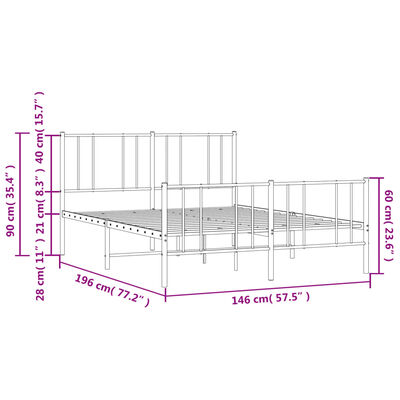 vidaXL Kovinski posteljni okvir z vzglavjem in vznožjem črn 140x190 cm