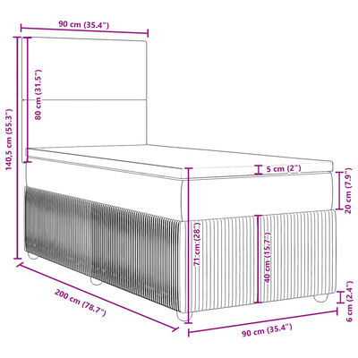 vidaXL Box spring postelja z vzmetnico svetlo siva 90x200 cm blago