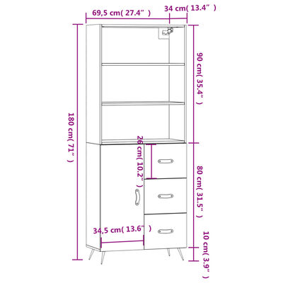 vidaXL Visoka komoda betonsko siva 69,5x34x180 cm inženirski les