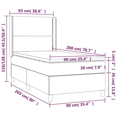 vidaXL Box spring postelja z vzmetnico svetlo siva 90x200 cm žamet