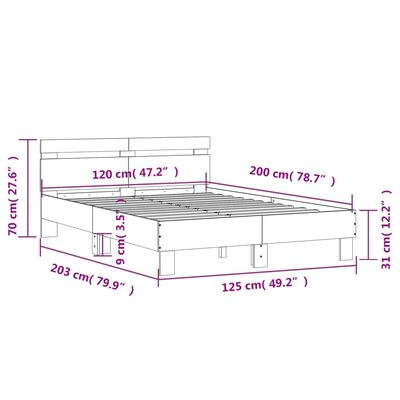 vidaXL Posteljni okvir z vzglavjem siva sonoma 120x200 cm inž. les