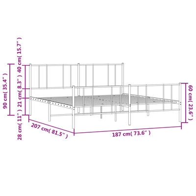 vidaXL Kovinski posteljni okvir brez vzmetnice s podnožjem 180x200 cm