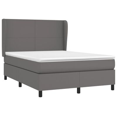 vidaXL Box spring postelja z vzmetnico siva 140x200 cm umetno usnje