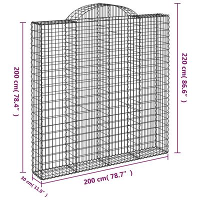 vidaXL Obokane gabion košare 5 kosa 200x30x200/220 cm pocinkano železo