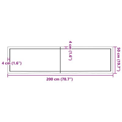 vidaXL Kopalniški pult 200x50x(2-4) cm neobdelan trden les