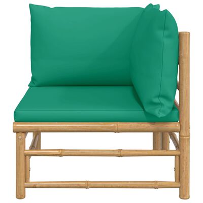vidaXL Vrtni kotni kavč z zelenimi blazinami bambus