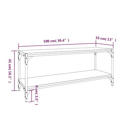 vidaXL TV omarica dimljen hrast 100x33x41 cm inženirski les in jeklo