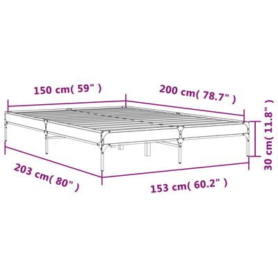 vidaXL Posteljni okvir dimljeni hrast 150x200 cm inž. les in kovina