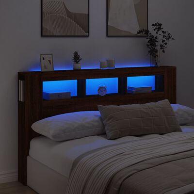 vidaXL LED posteljno vzglavje rjavi hrast 180x18,5x103,5 cm inž. les