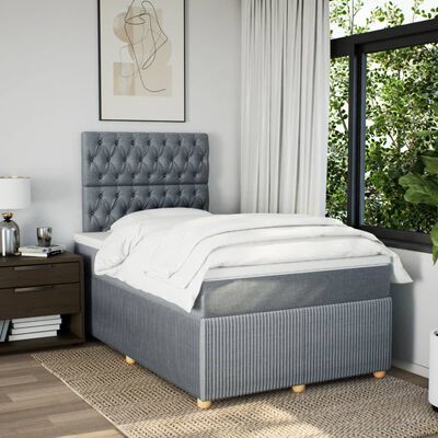 vidaXL Boxspring postelja z vzmetnico svetlo siva 120x190 cm blago