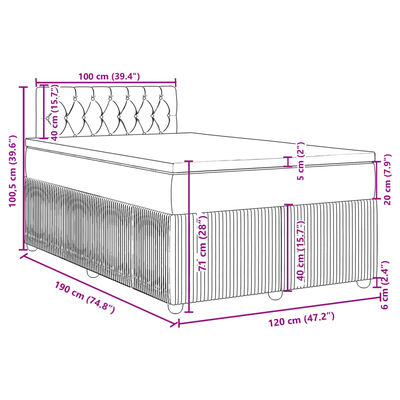 vidaXL Box spring postelja z vzmetnico modra 120x190 cm žamet