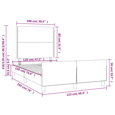 vidaXL Posteljni okvir z vzglavjem temno rjav 120x190 cm tkanina