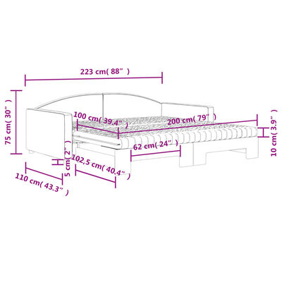 vidaXL Izvlečna dnevna postelja z vzmetnicami črna 100x200 cm blago